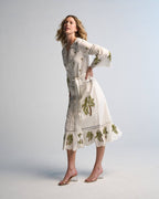 Tania Palm Dress Handmade Cotton Midi with Hand Embroidery