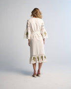 Tania Palm Dress Handmade Cotton Midi with Hand Embroidery