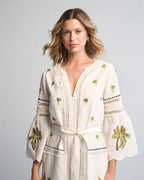 Tania Palm Dress Handmade Cotton Midi with Hand Embroidery