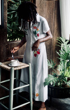 FANM MON Jun Cotton Midi Shirt Dress with Embroidered Details