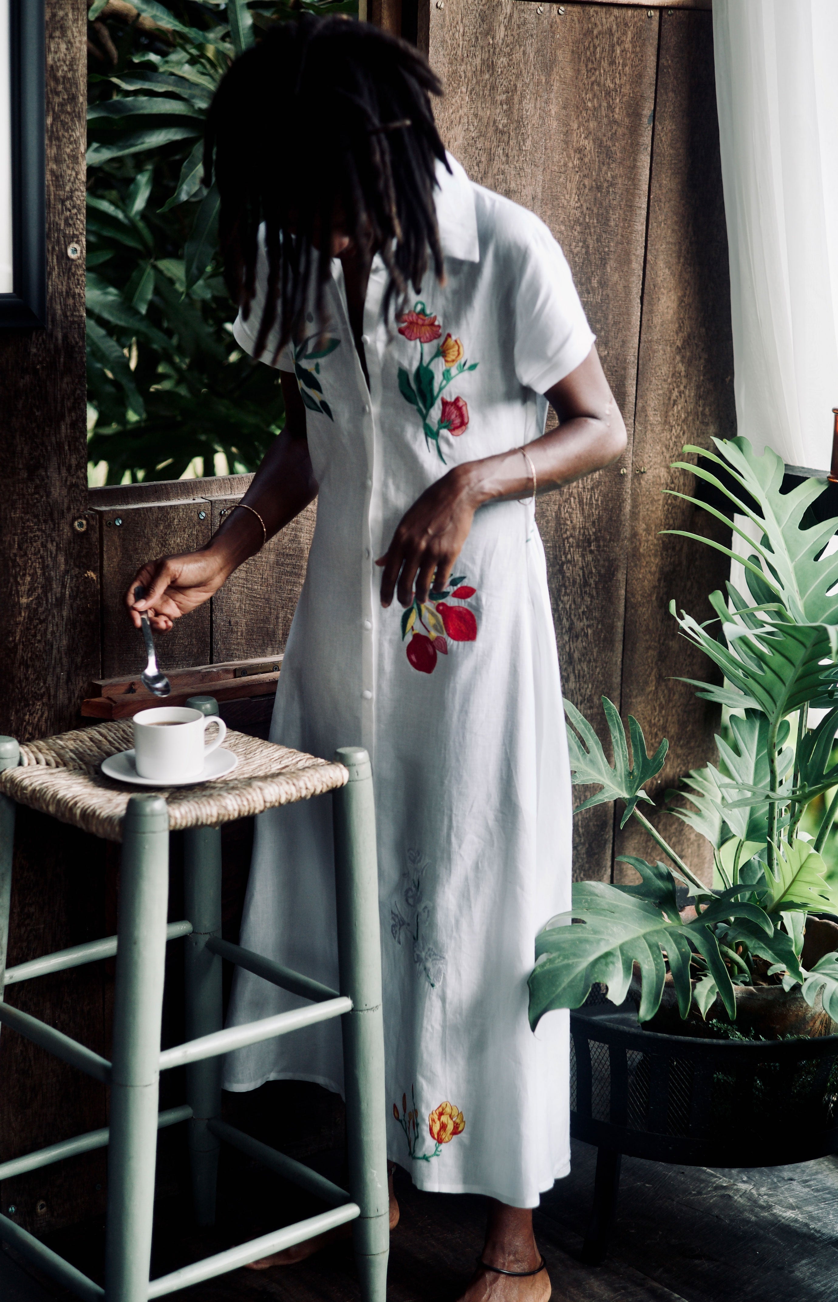FANM MON Jun Cotton Midi Shirt Dress with Embroidered Details
