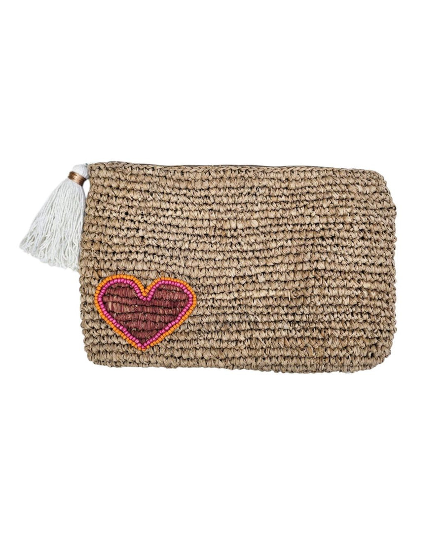 Xoxo Beaded Heart Raffia Clutch – Red by OhSun