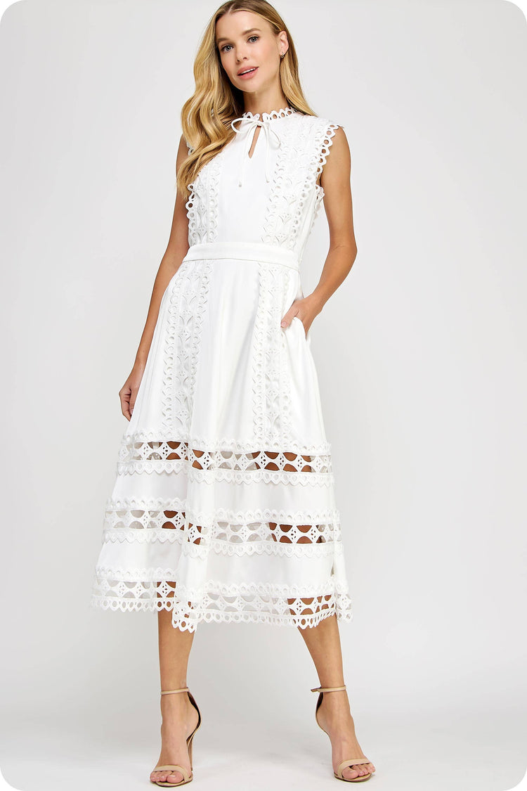 Wholesale Scallop Edge Crochet Trim Satin A-Line Midi Dress – The Dress Company
