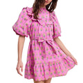 Floral Clusters Ruffled Mini Dress In Orchid Short Sleeve Mockneck