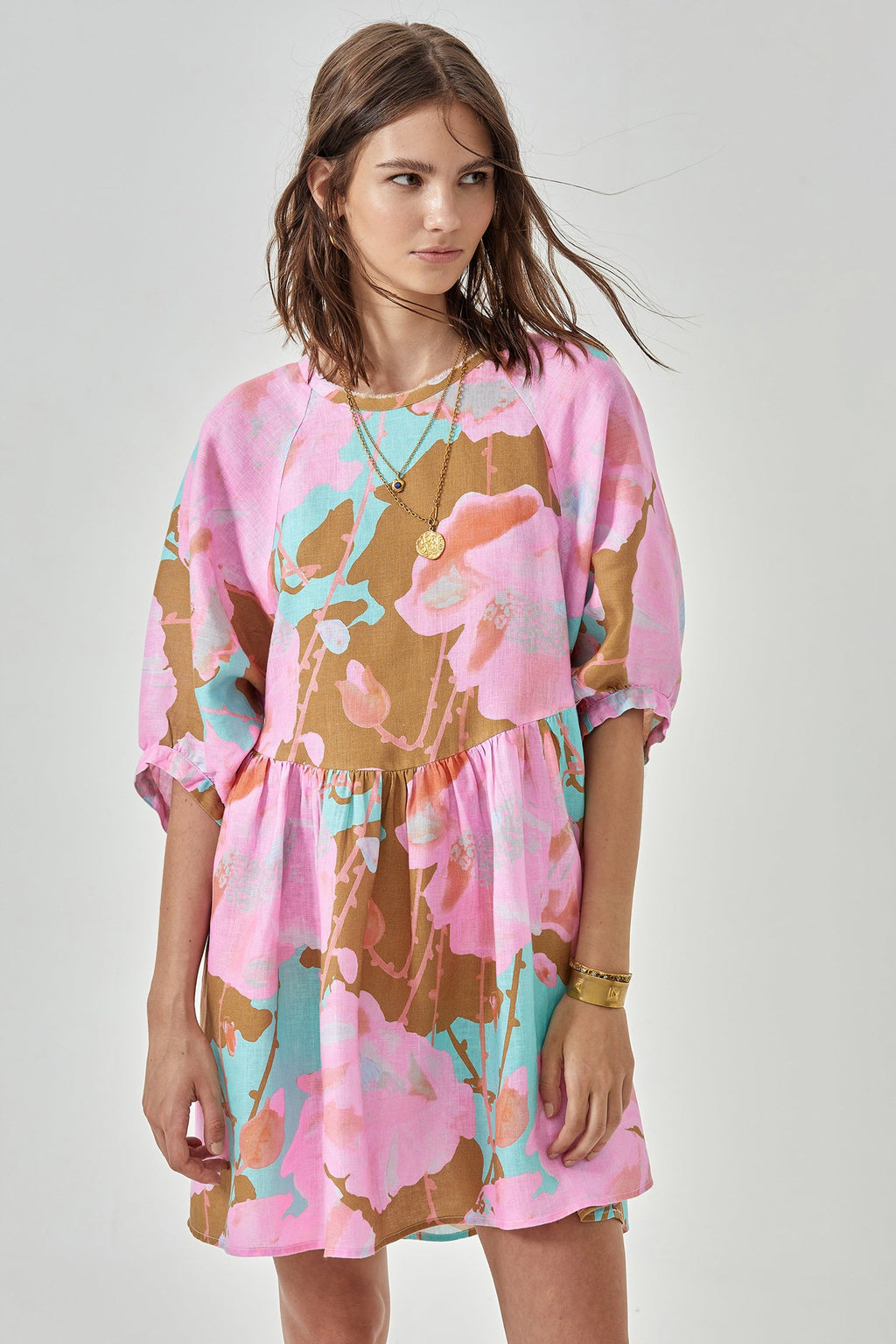 Alcala Linen Dress - Aquarela Oversized Relaxed Short Puff Raglan