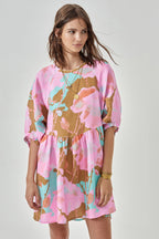 Alcala Linen Dress - Aquarela Oversized Relaxed Short Puff Raglan