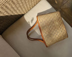 Bailey Rattan & Leather Tote – Caramel by OhSun