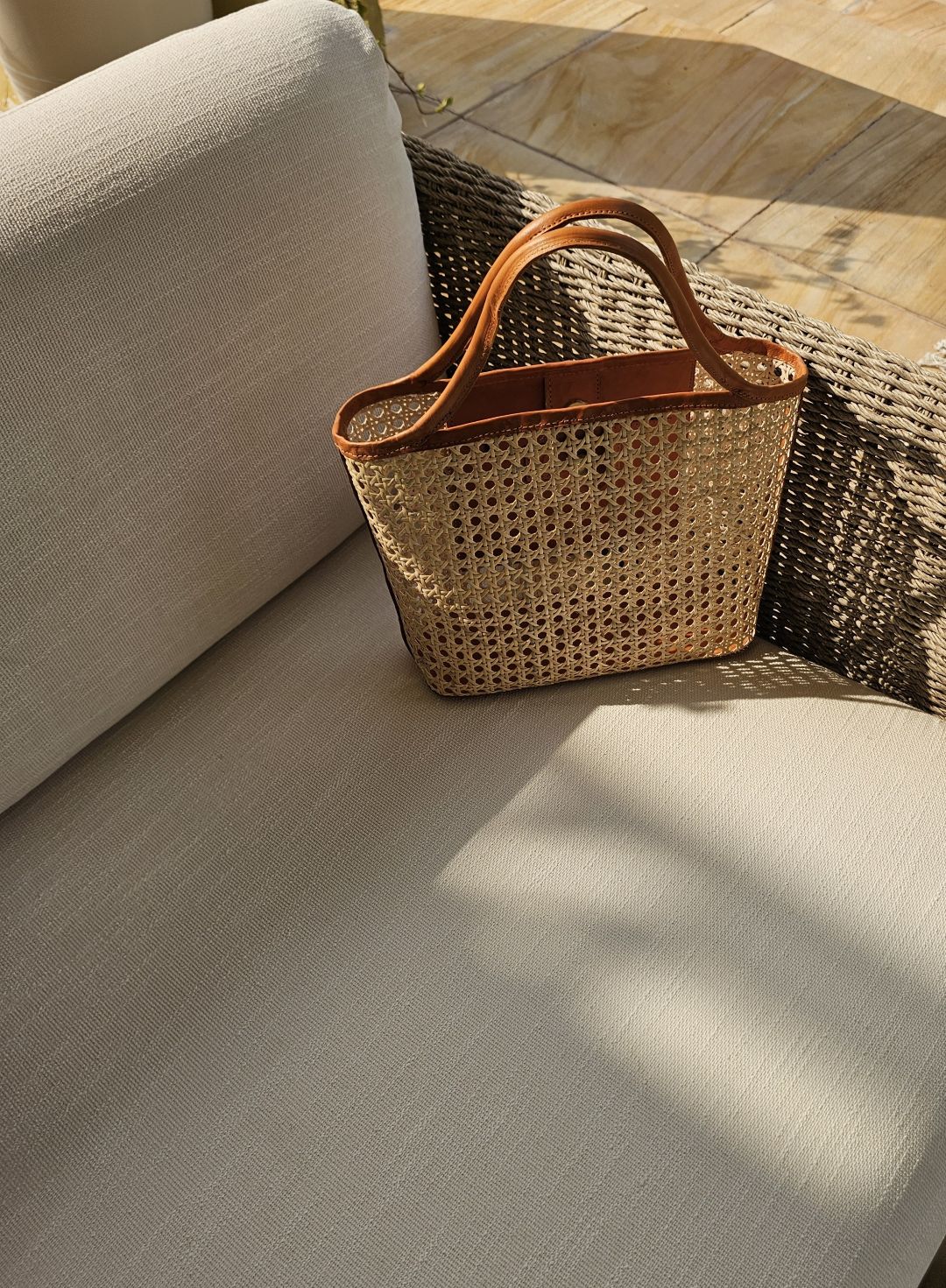 Bailey Rattan & Leather Tote – Caramel by OhSun