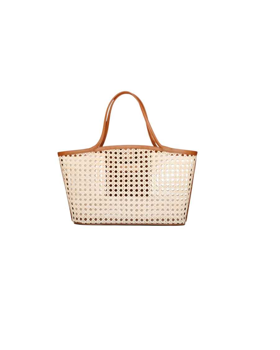 Bailey Rattan & Leather Tote – Caramel by OhSun