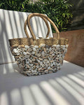 Alice Mixed Shell Mini Beach Tote Hand-Stitched Balinese Straw Pearl-Accented
