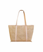 AUDREY Rattan & Leather Tote Bag Bone White Handwoven Carryall