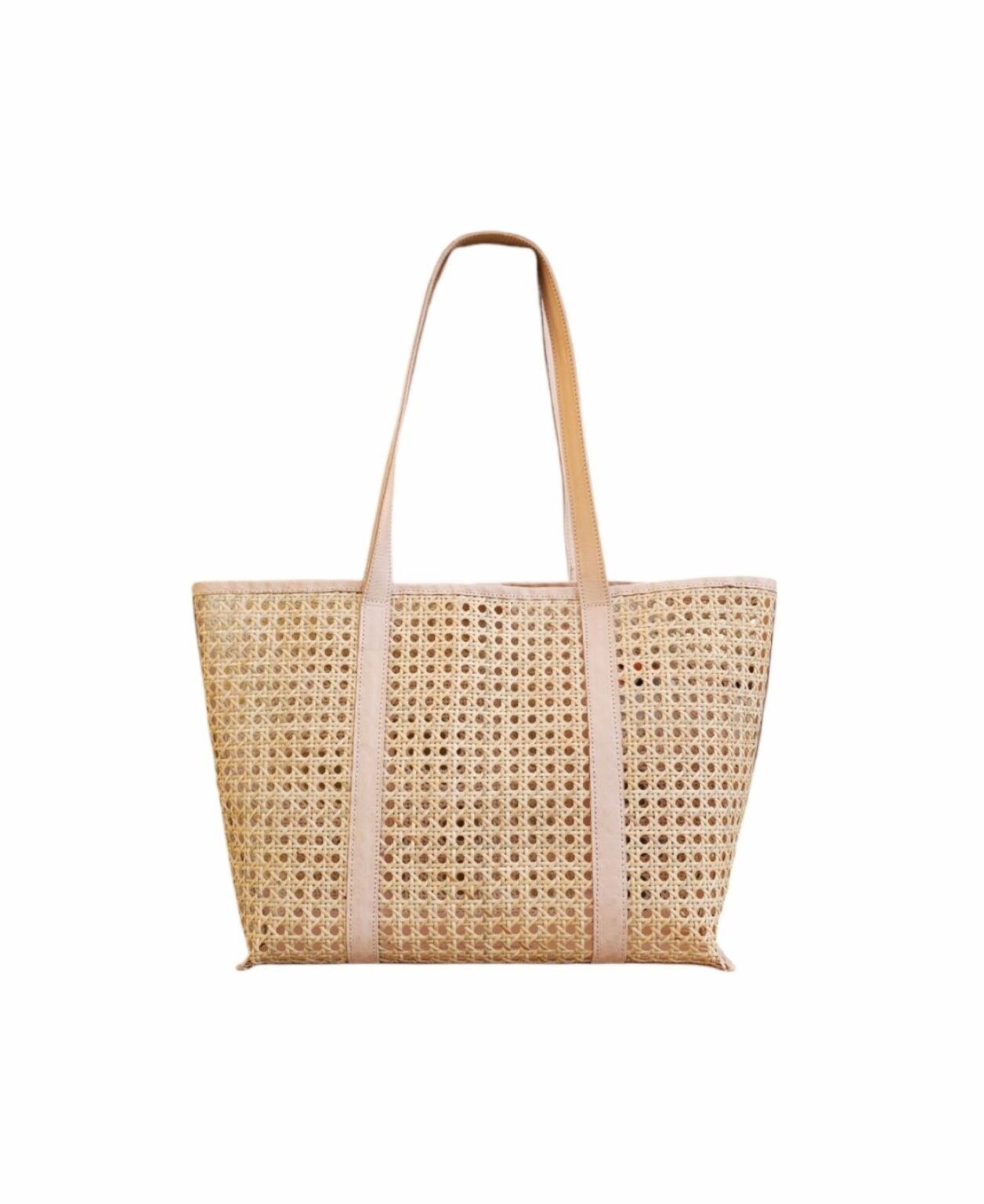 AUDREY Rattan & Leather Tote Bag Bone White Handwoven Carryall