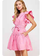Flutter Sleeve Poplin Mini Dress — Cotton Ruffle Baby Doll Style