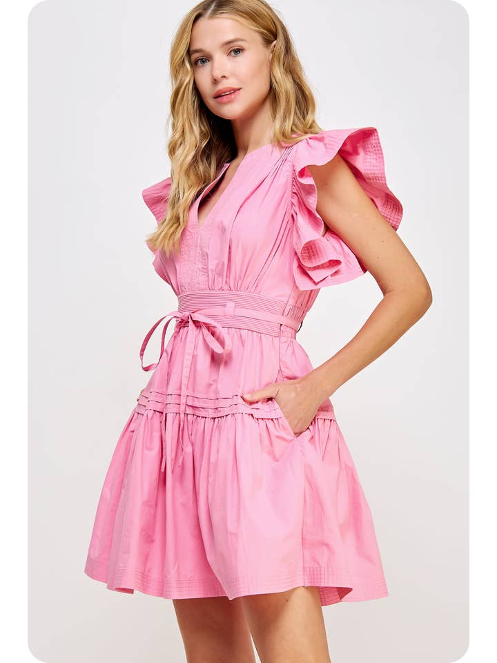 Flutter Sleeve Poplin Mini Dress — Cotton Ruffle Baby Doll Style