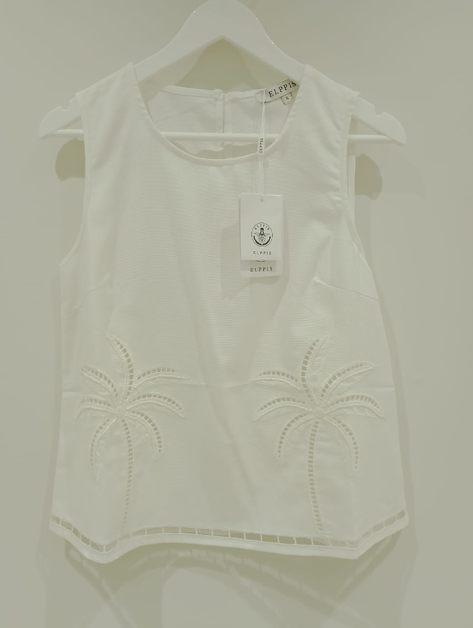 Elppis White Palm Embroided Top