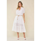 Wholesale Scallop Edge Crochet Trim Satin A-Line Midi Dress