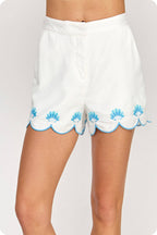 Seashell Embroidered Linen Shorts – Ecru by Strut & Bolt