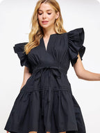 Flutter Sleeve Poplin Mini Dress — Cotton Ruffle Baby Doll Style