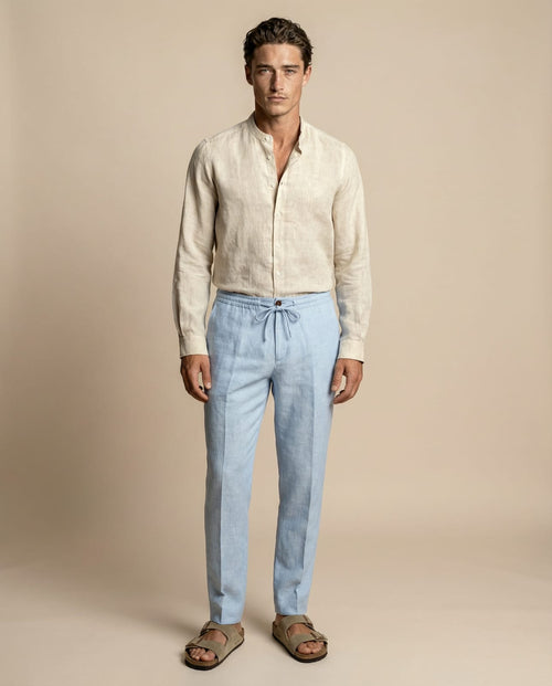 Apprivio- Dante Linen Trousers - Blue