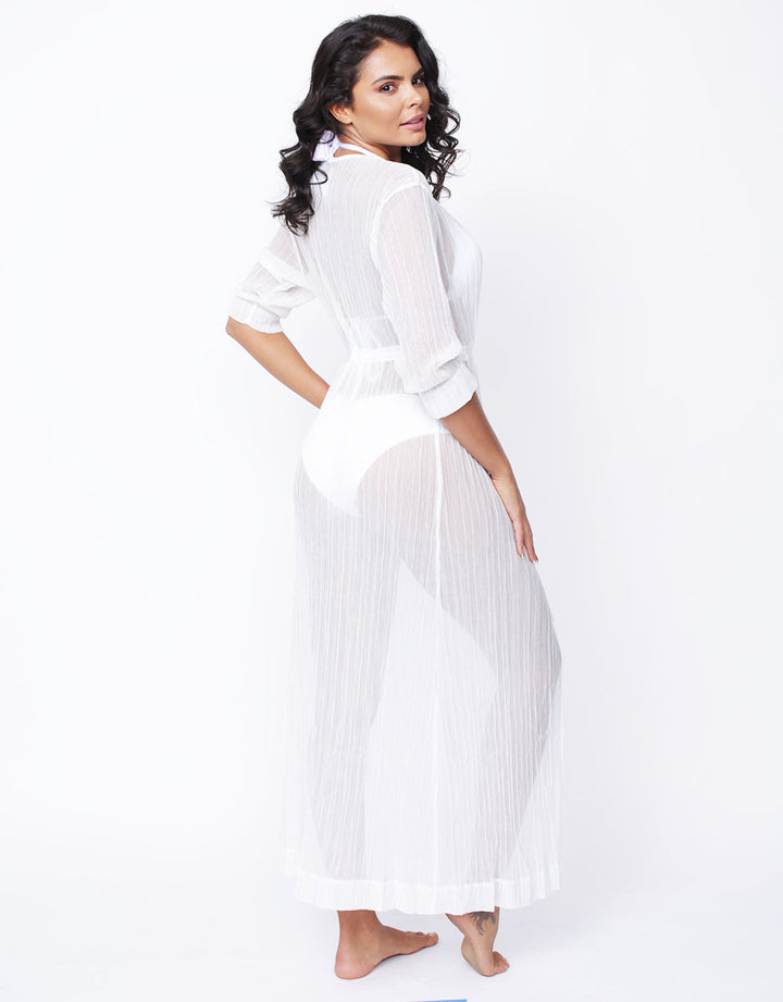 Dolcessa Angel Divina Long White Crinkle Beach Cover-Up Metallic