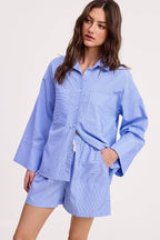 Wholesale Stripe Cotton Shirt Relaxed Fit Oversized Front Pockets