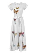 Exquisite Cotton Maxi Dress: Cap Sleeves, Butterfly Embroidery, Detachable Waist Tie