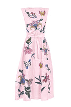 GLORIOSA DRESS Cotton Poplin Sleeveless Midi Floral Embroidered Tie-Belt