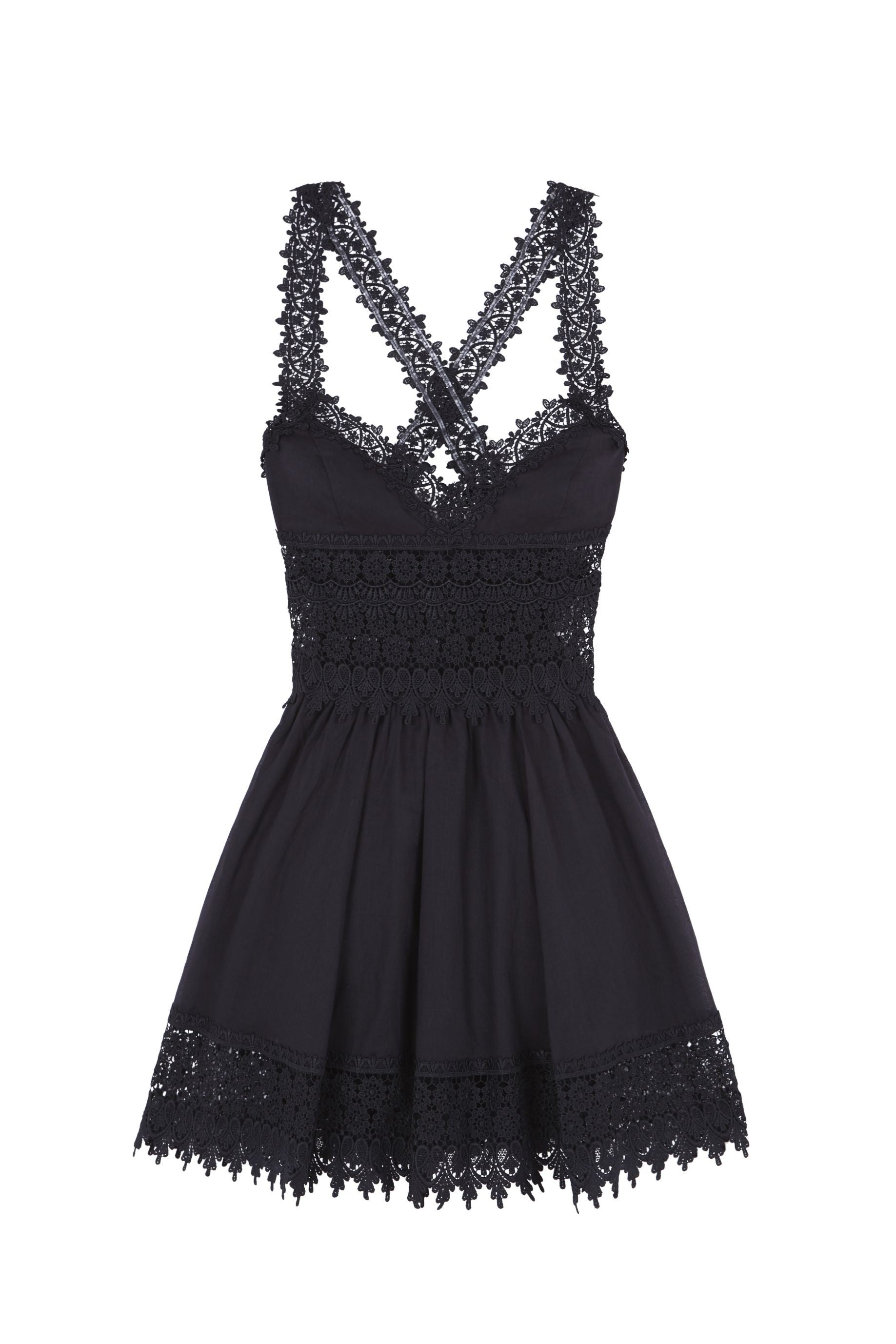 Vestido corto Marilyn Princess Cut Heart-Neck Lace Trim Dress