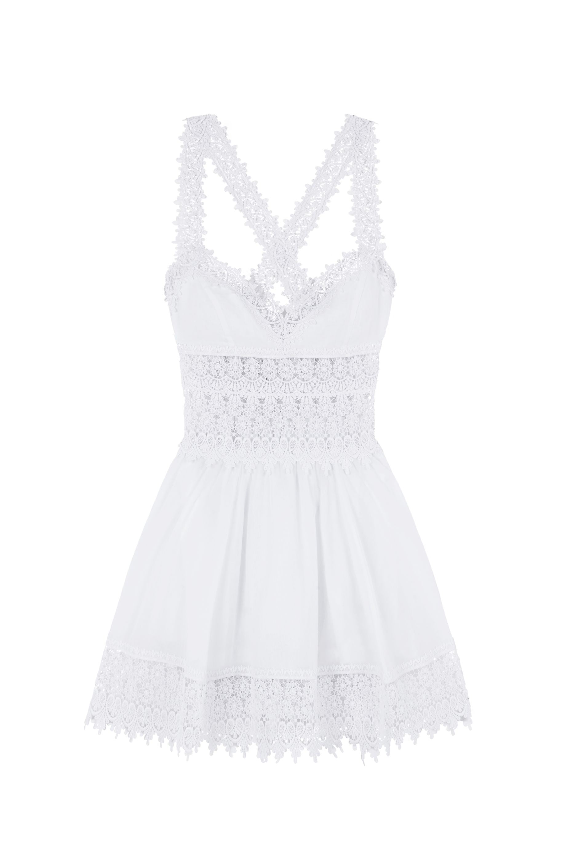 Vestido corto Marilyn Princess Cut Heart-Neck Lace Trim Dress