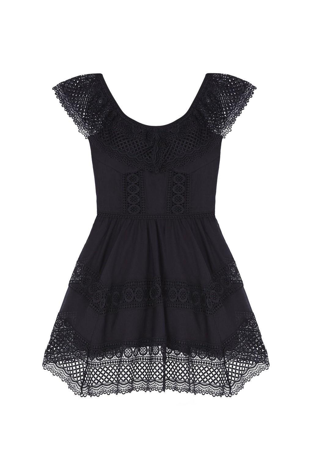 Vestido Corto Vaiana Off-Shoulder Bardot Guipur Volant Asymmetric Skirt