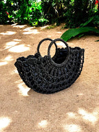 Inga Straw Beach Tote - Black Handwoven Agel Fiber Summer Tote