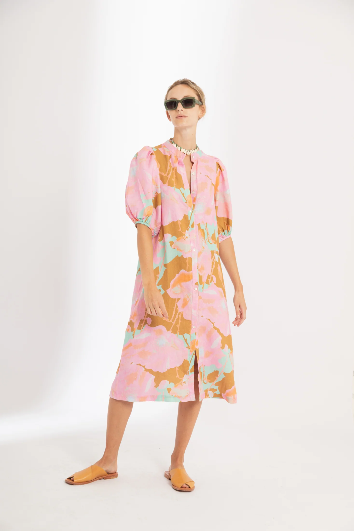 Bubble Linen Dress Aquarela 100% Organic Linen A-line Midi Dress