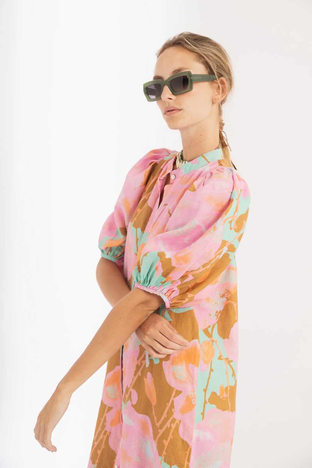 Bubble Linen Dress Aquarela 100% Organic Linen A-line Midi Dress