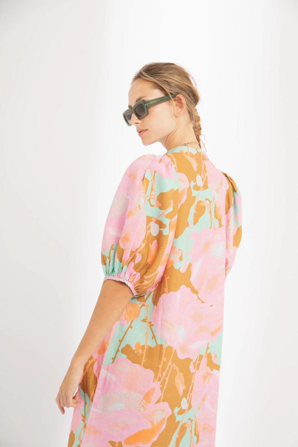 Bubble Linen Dress Aquarela 100% Organic Linen A-line Midi Dress