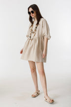 Alcala Linen Dress - Natural Oversized Dress with Puffed Sleeves