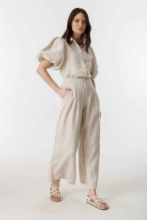 Culotte Linen Pants Natural High-Waisted 100% Organic Linen Wide-Leg