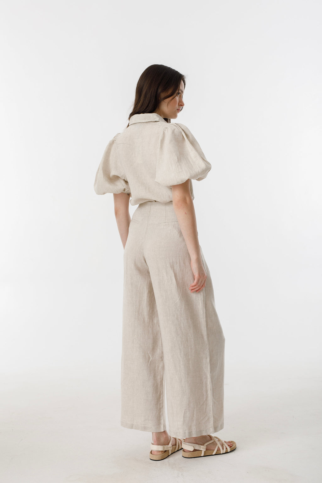 Culotte Linen Pants Natural High-Waisted 100% Organic Linen Wide-Leg