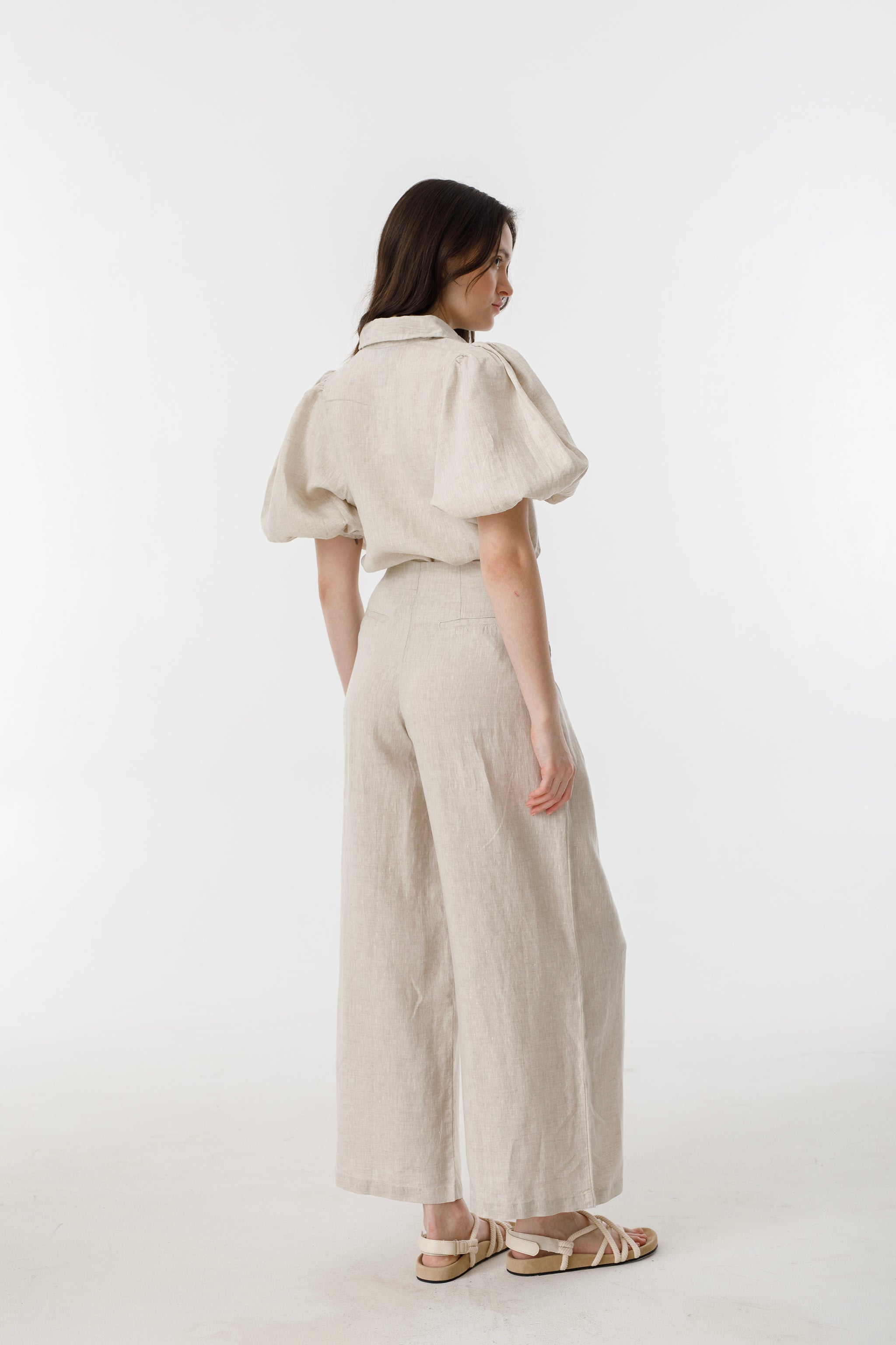Culotte Linen Pants Natural High-Waisted 100% Organic Linen Wide-Leg