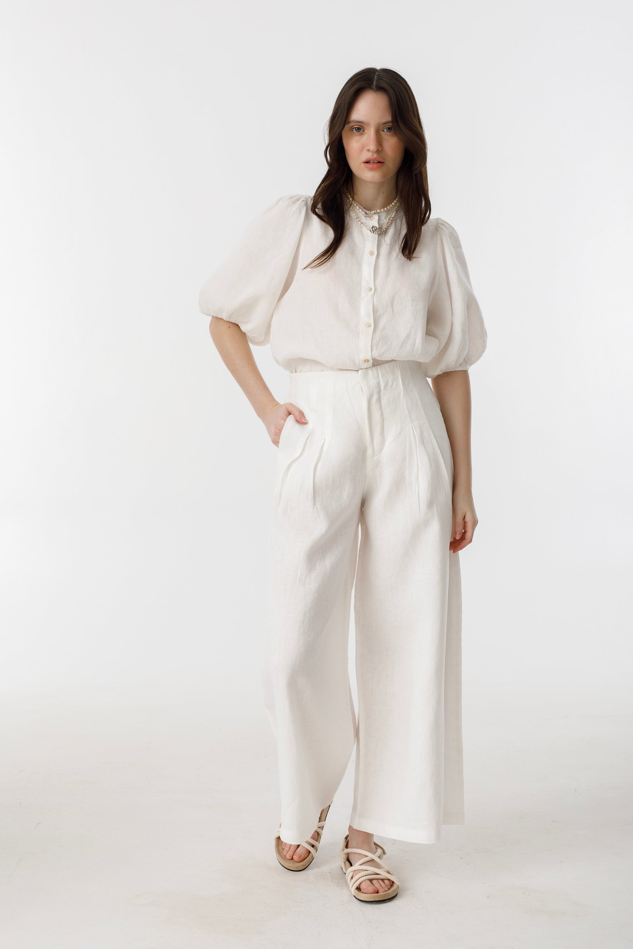 Culotte Linen Pants - White High-Waist Organic Linen Wide Culottes