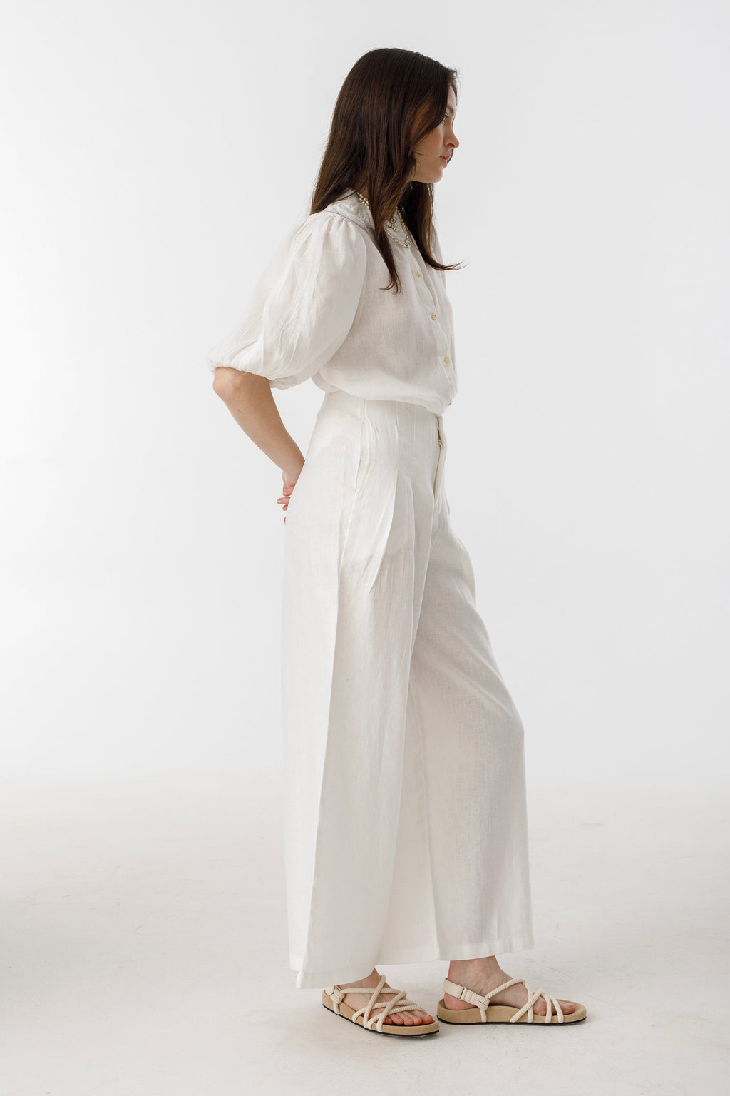 Culotte Linen Pants - White High-Waist Organic Linen Wide Culottes