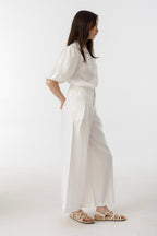 Culotte Linen Pants - White High-Waist Organic Linen Wide Culottes