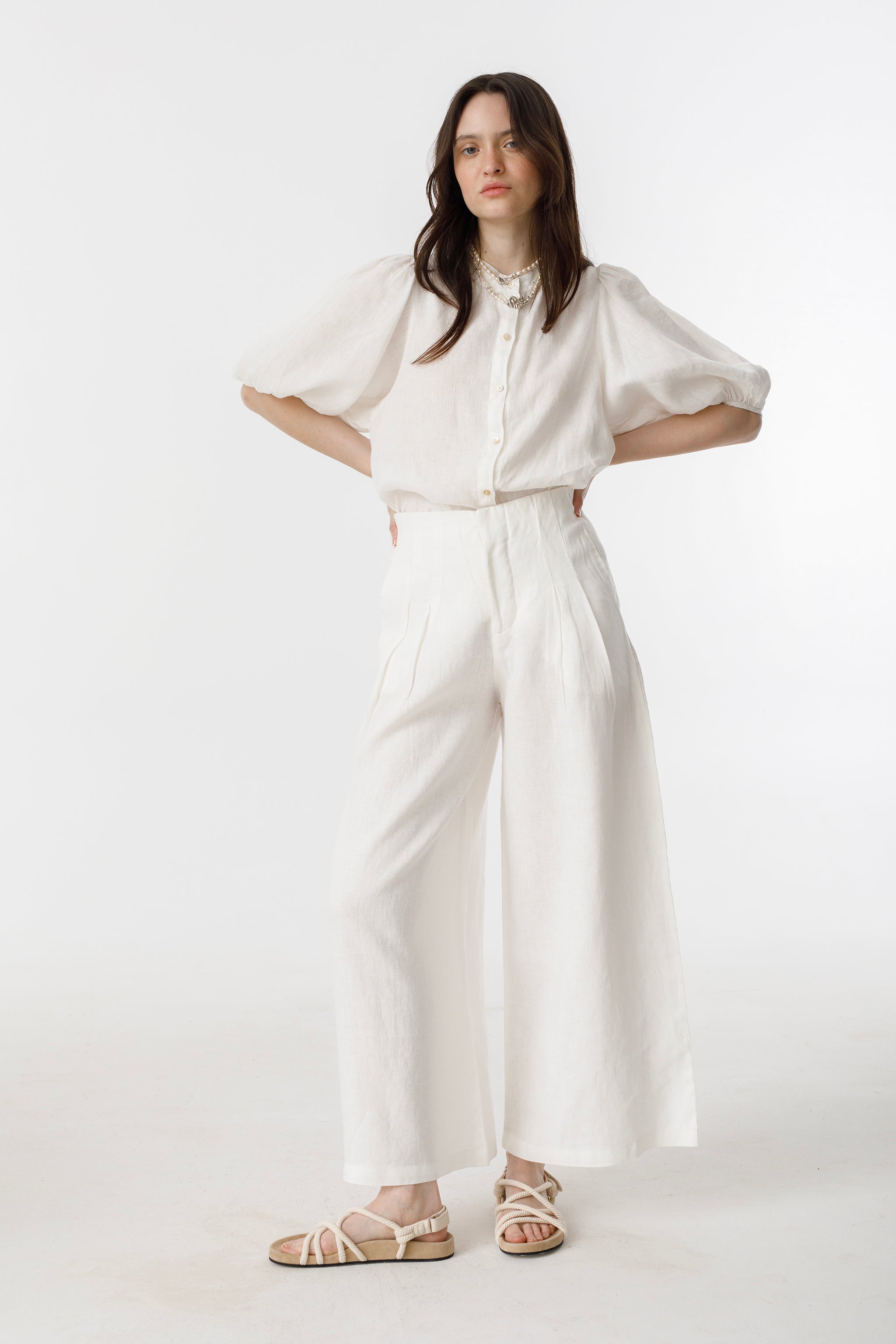 Culotte Linen Pants - White High-Waist Organic Linen Wide Culottes