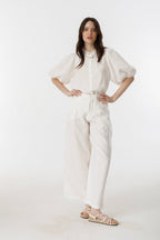 Culotte Linen Pants - White High-Waist Organic Linen Wide Culottes