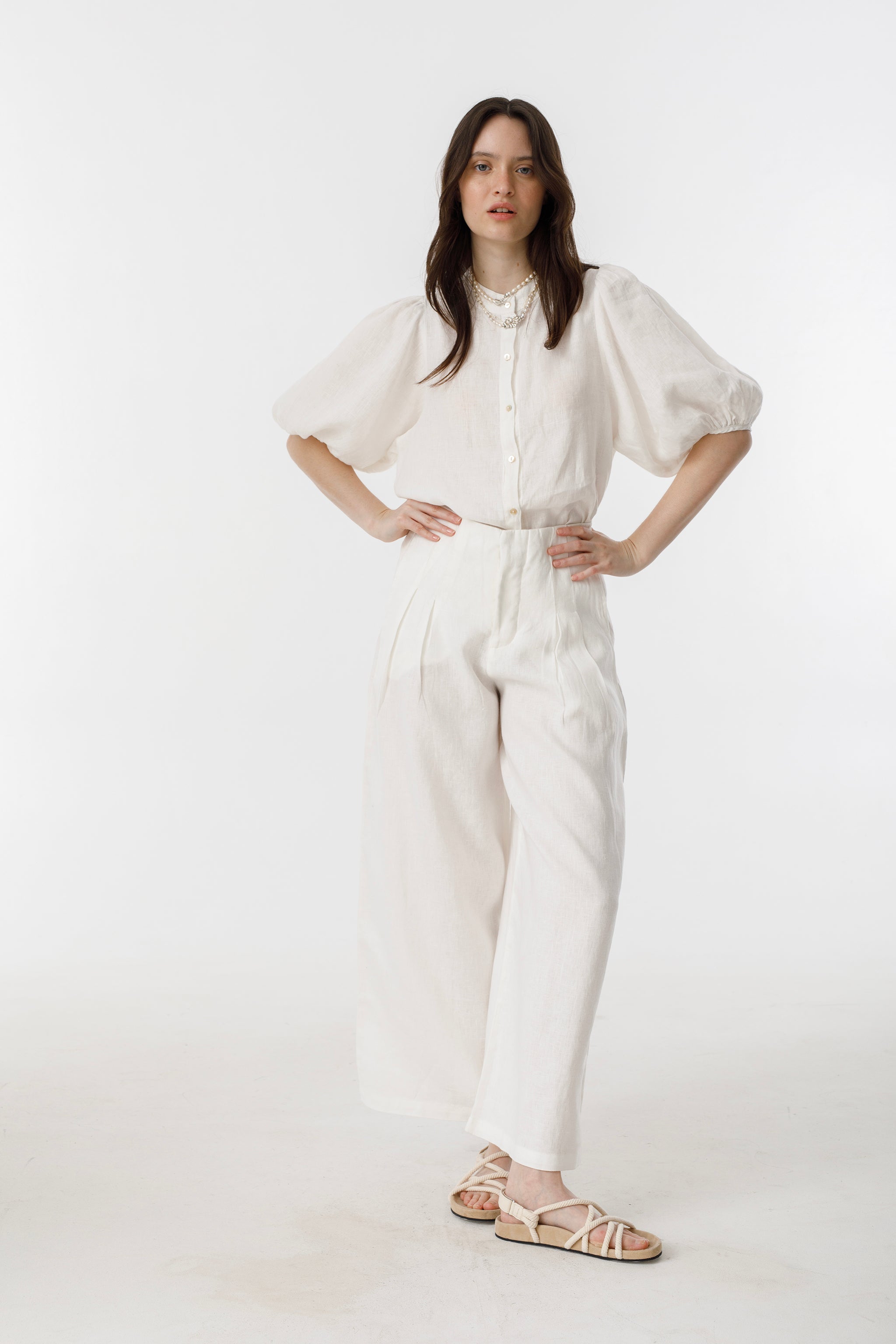 Culotte Linen Pants - White High-Waist Organic Linen Wide Culottes