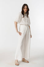 Culotte Linen Pants - White High-Waist Organic Linen Wide Culottes