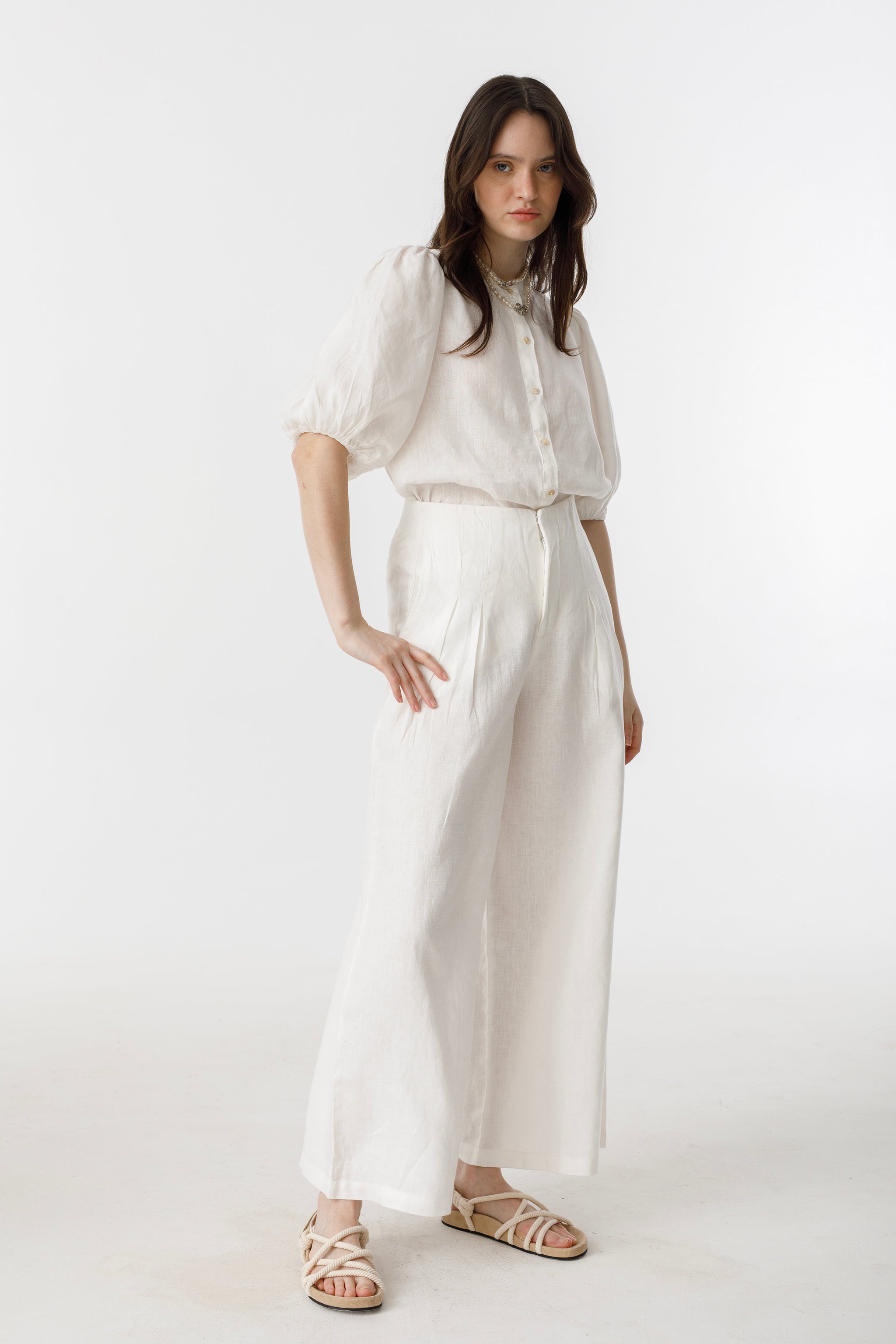 Culotte Linen Pants - White High-Waist Organic Linen Wide Culottes