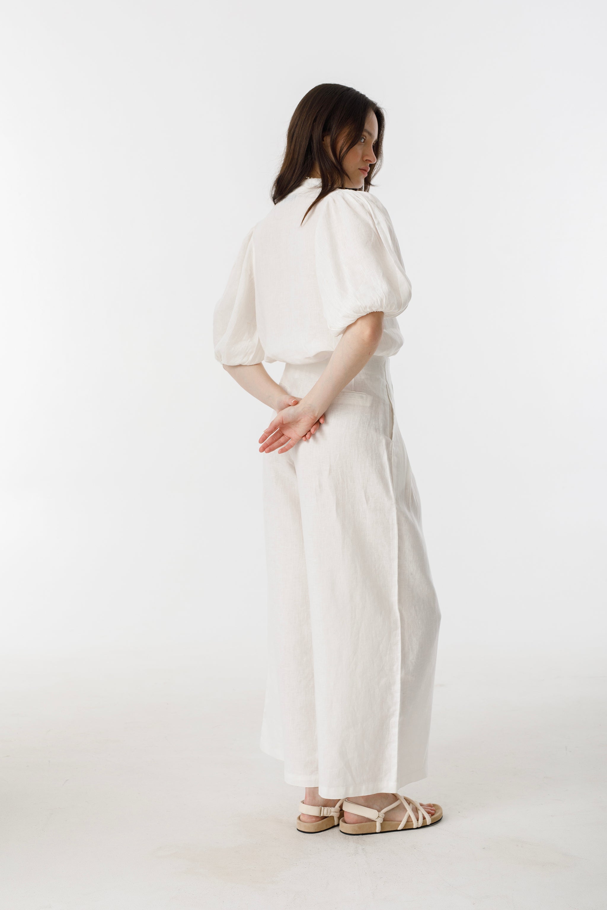 Culotte Linen Pants - White High-Waist Organic Linen Wide Culottes