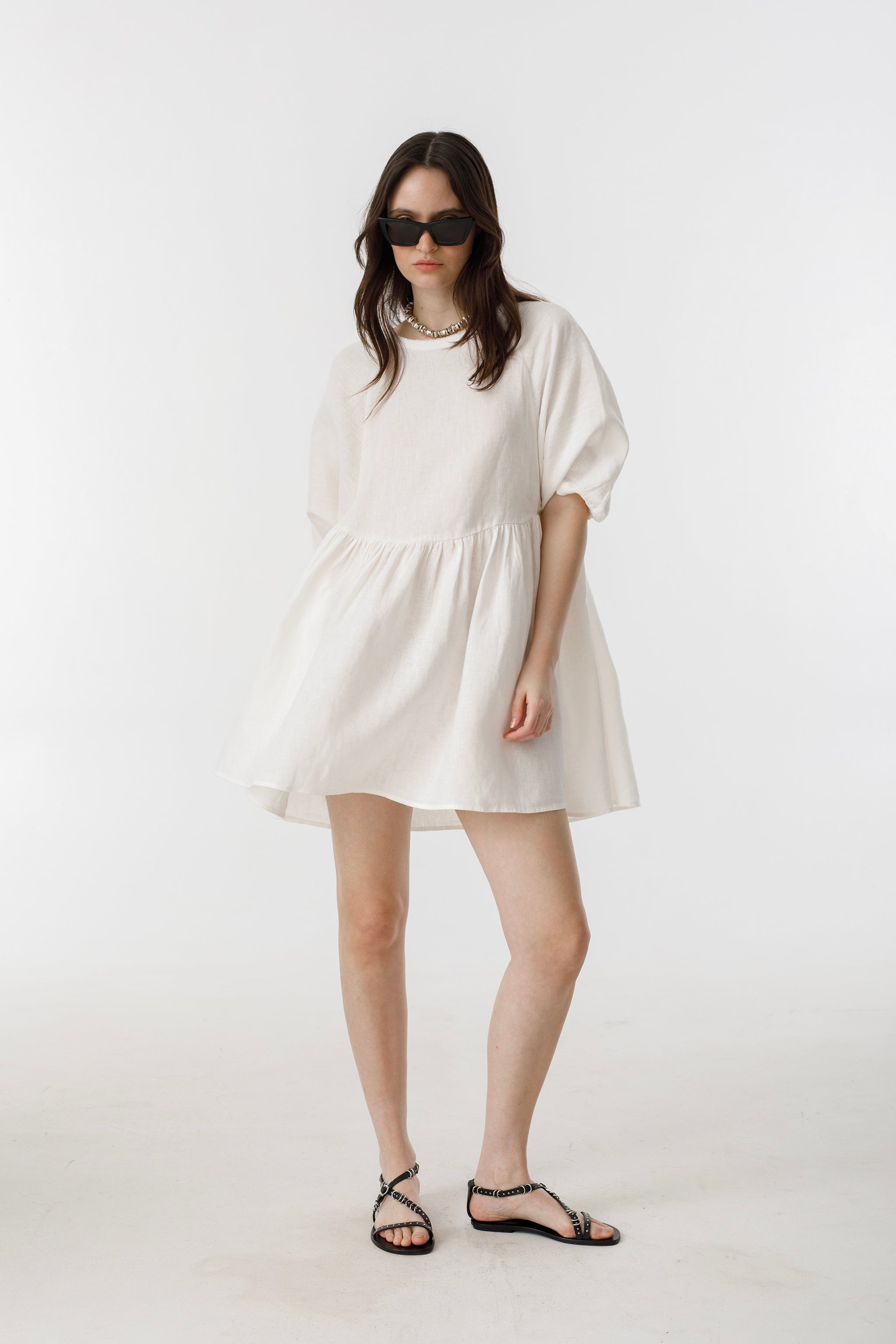 Alcala Linen Dress - White Oversized Organic Linen Mini Dress