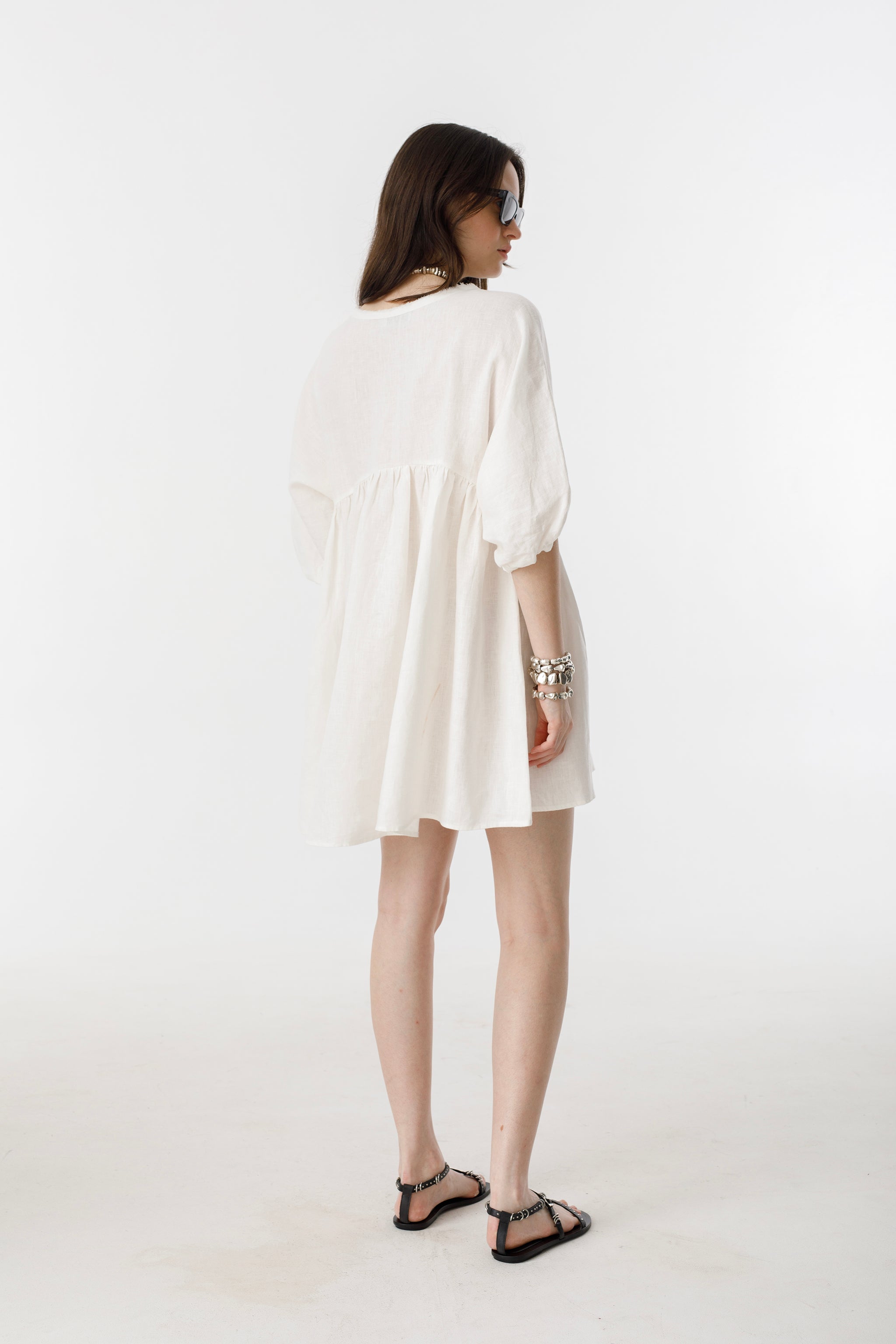 Alcala Linen Dress - White Oversized Organic Linen Mini Dress