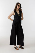 Culotte Linen Pants Black High-Waisted 100% Organic Linen Wide-Leg